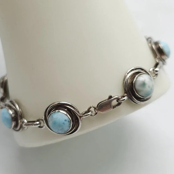 Sterling Silver Blue Larimar Stone Bracelet Toggle Clasp 8.25 in 19.56g - Picture 3 of 7